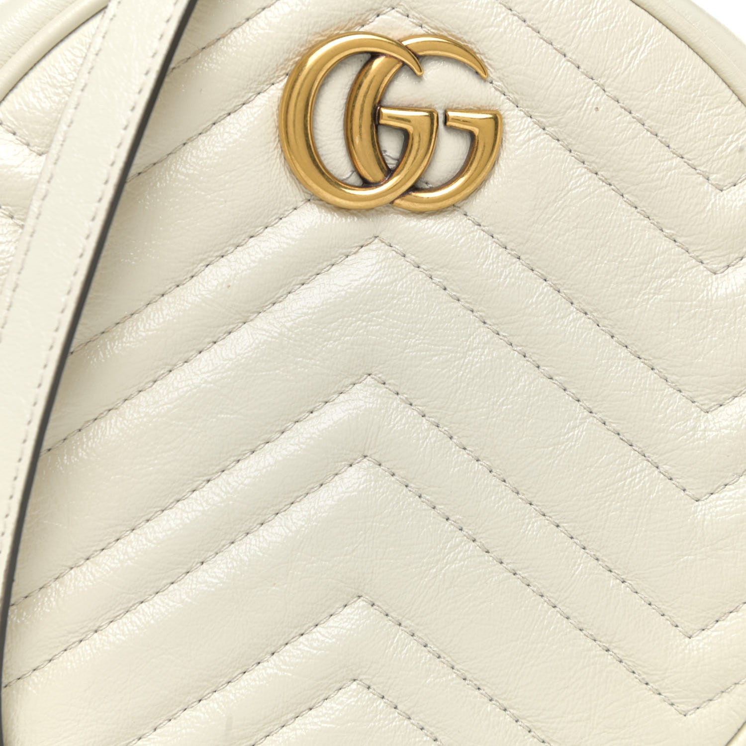Gucci Calfskin Matelasse Mini GG Marmont Round Shoulder Bag White 9 of 11