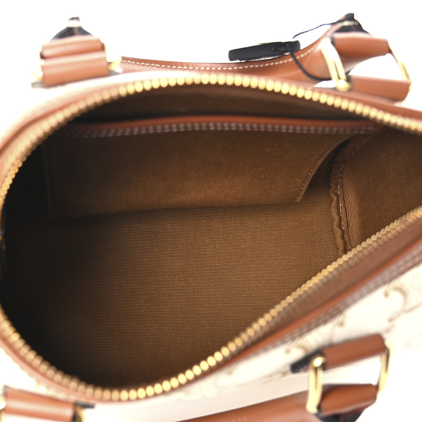 Triomphe Canvas Calfskin Small Boston Bag White