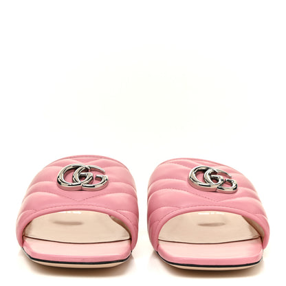 Gucci Nappa Matelasse GG Marmont Flat Slide Sandals 40 Wild Rose 2 of 8