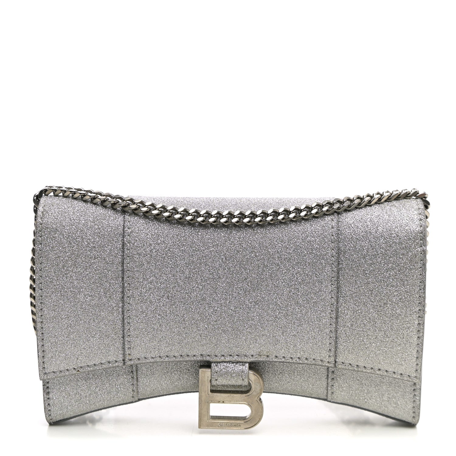 Balenciaga Sparkling Fabric XS Hourglass Wallet On Chain Silver 1 of 9