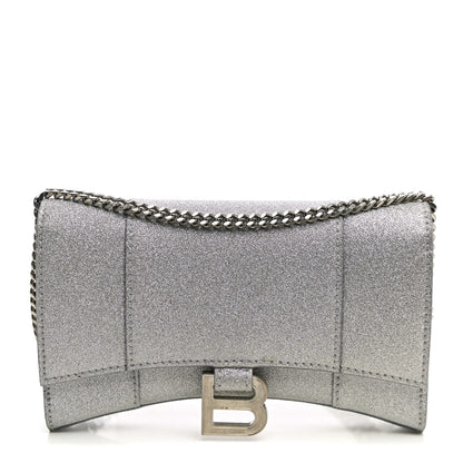 Balenciaga Sparkling Fabric XS Hourglass Wallet On Chain Silver 1 of 9