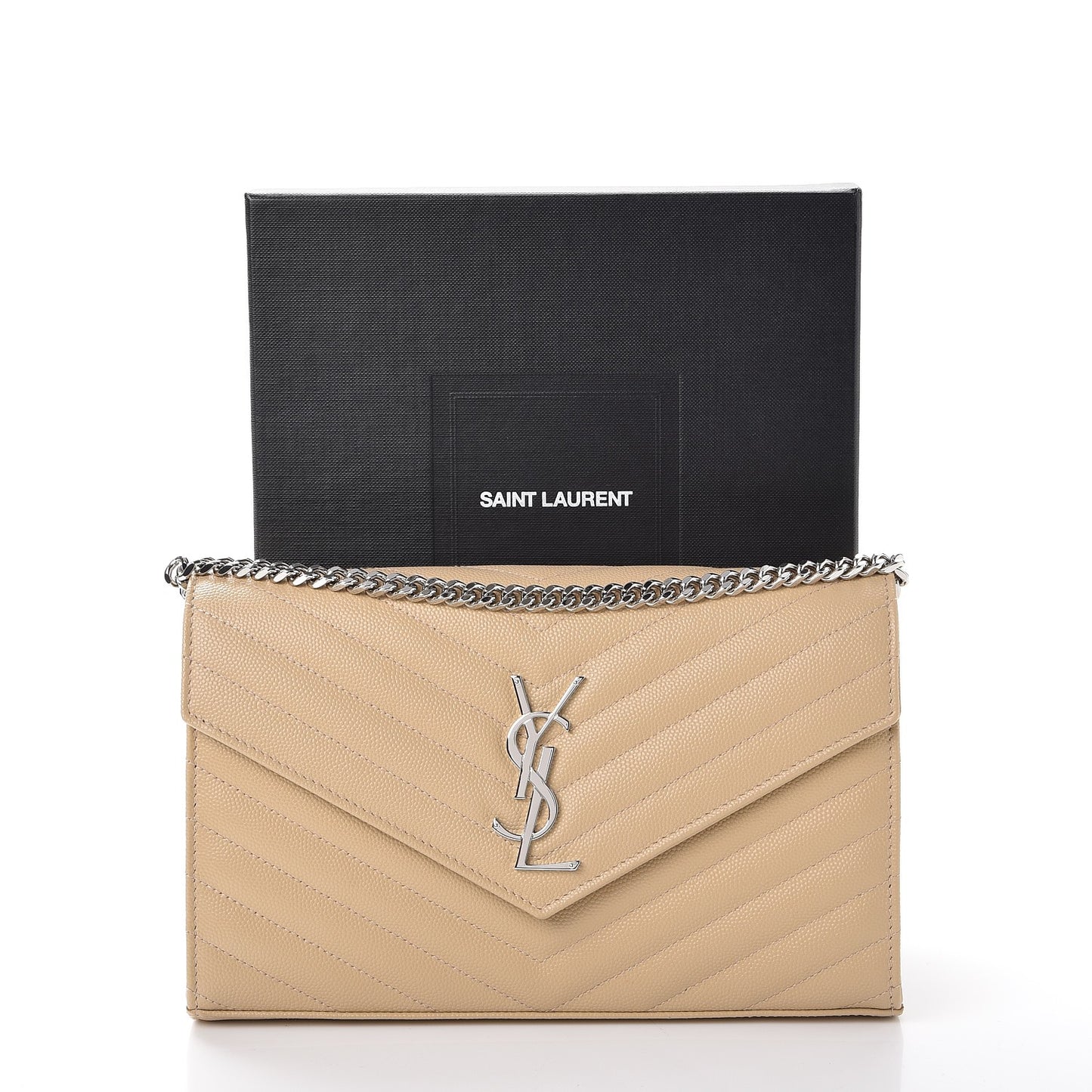Grain De Poudre Matelasse Chevron Monogram Chain Wallet Nude Powder