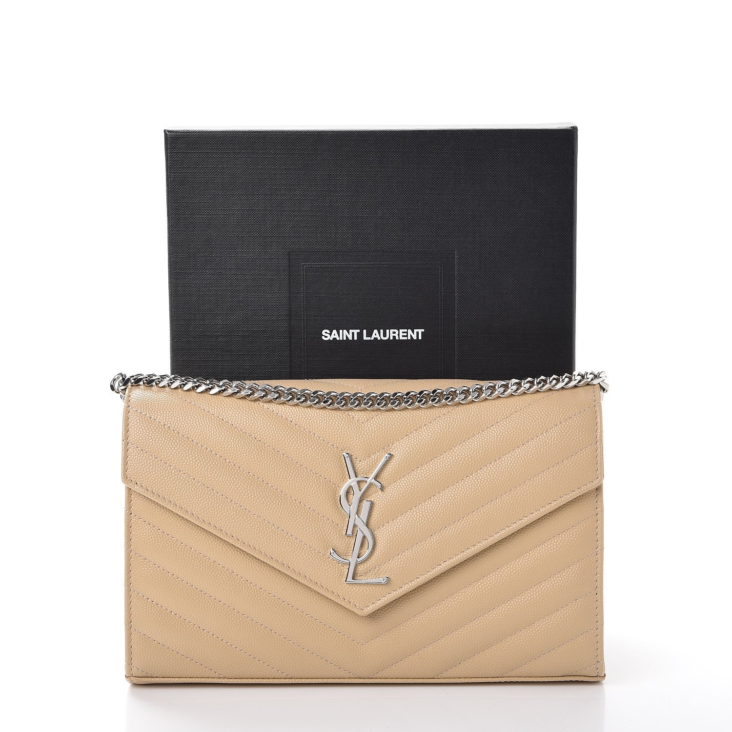 Saint Laurent Grain De Poudre Matelasse Chevron Monogram Chain Wallet Nude Powder 8 of 8