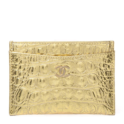Chanel Metallic Calfskin Crocodile Embossed Cocodile Card Holder Gold 1 of 12