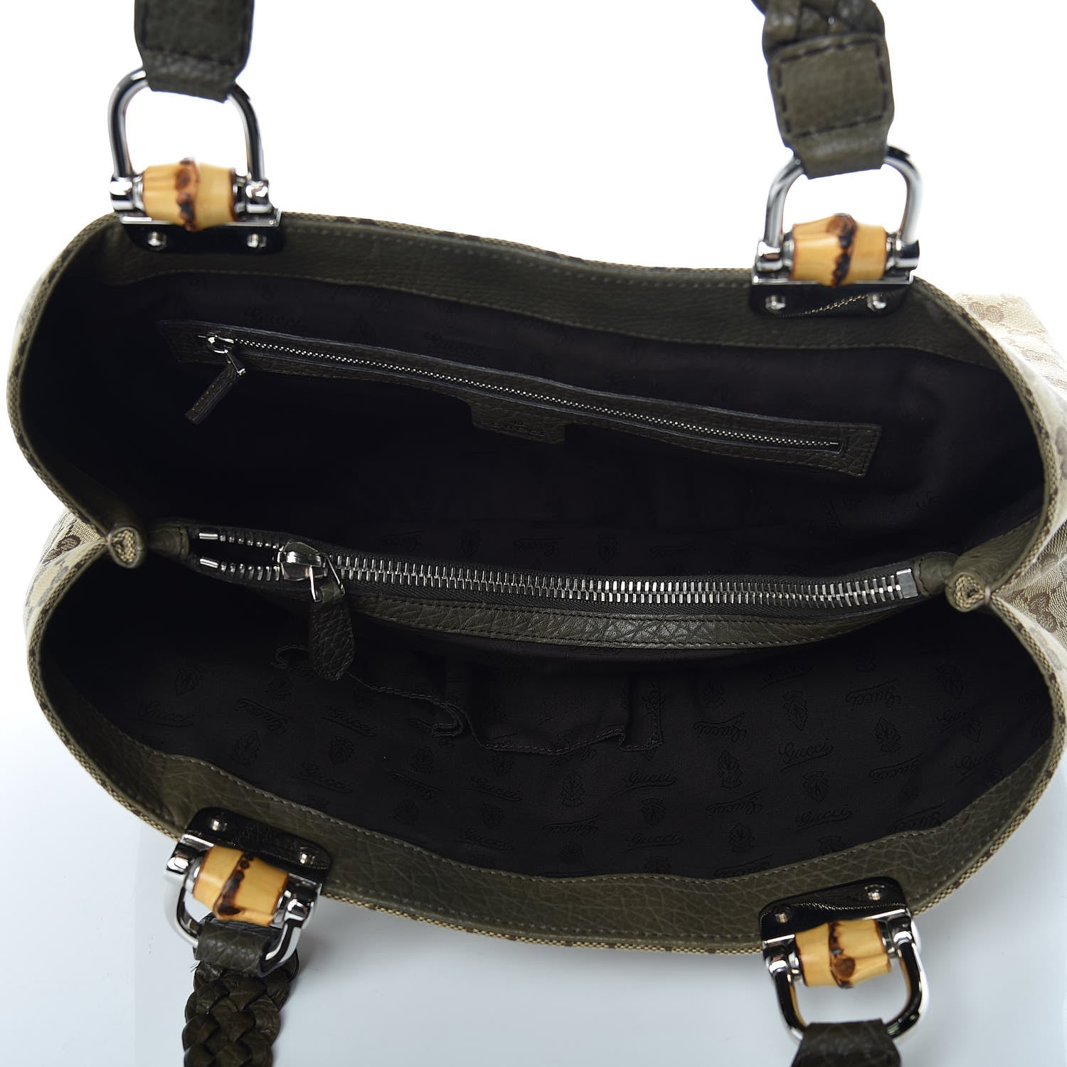 Gucci Monogram Medium Bamboo Bar Tote Olive 5 of 12