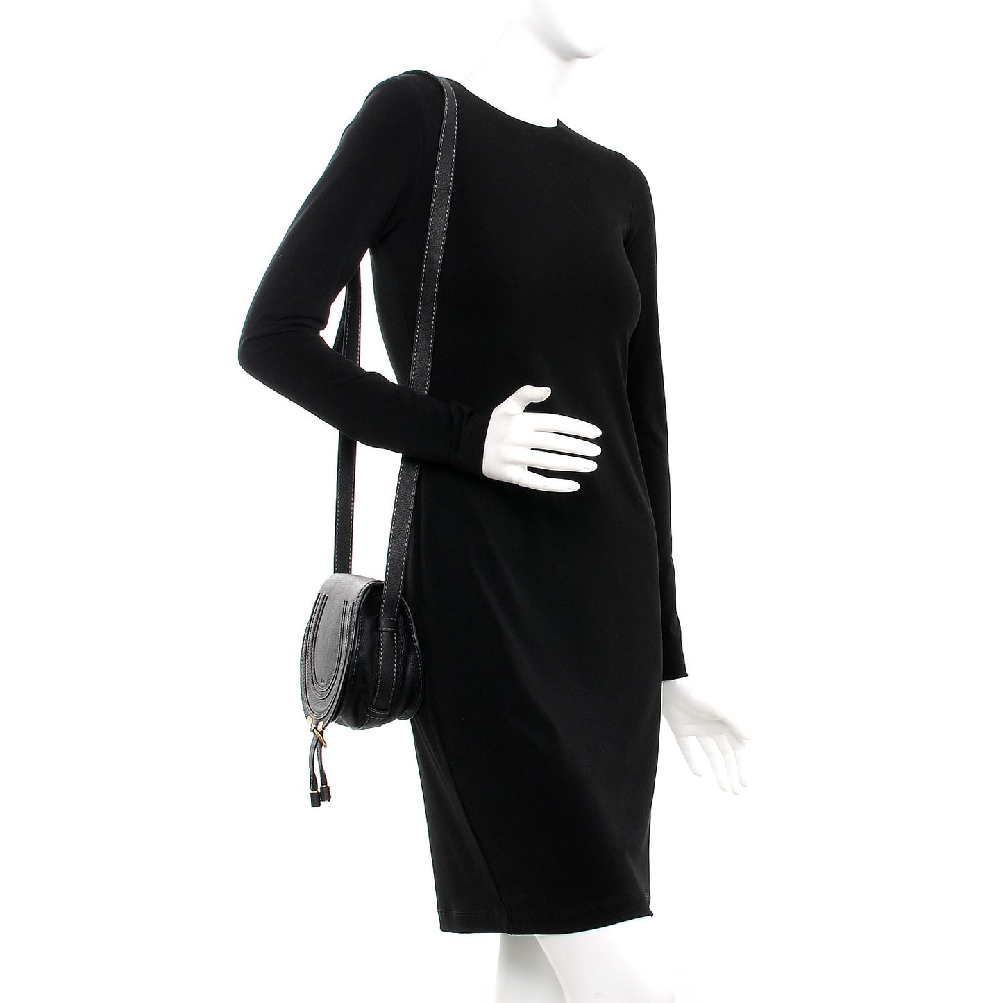 Calfskin Mini Marcie Round Crossbody Bag Black