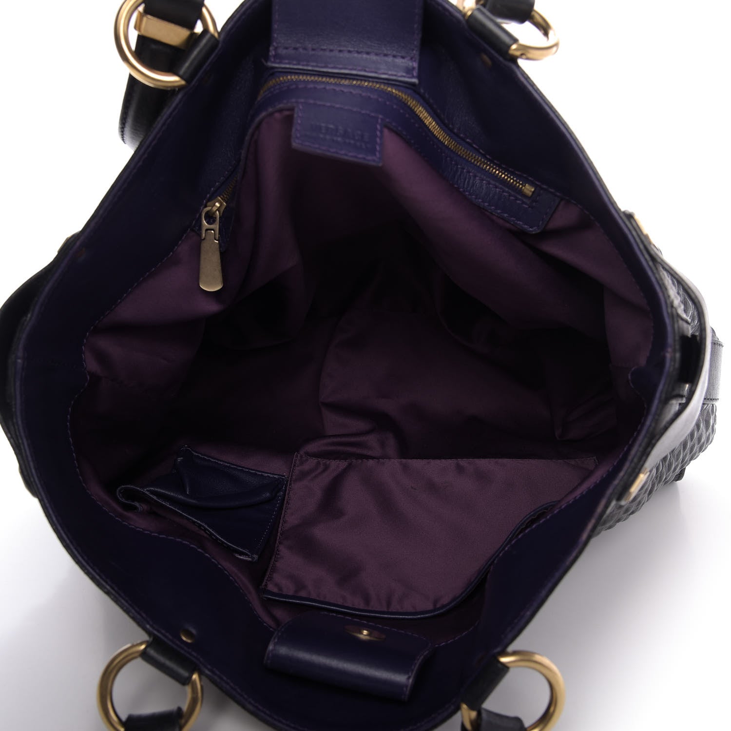 Versace Nappa Embossed Studded Tote Black 5 of 8