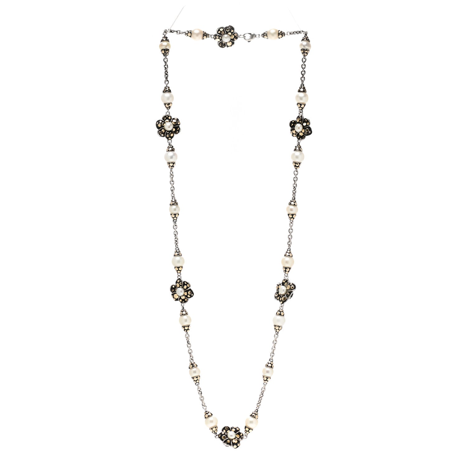 John Hardy Sterling Silver 18K Gold Pearl Ayu Jasmine Necklace 3 of 4