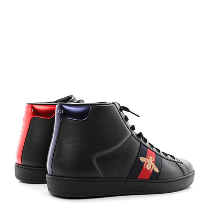 Gucci Calfskin Miro Soft Web Bee Embroidered Mens Ace High Top Sneakers 8.5 Black 4 of 11