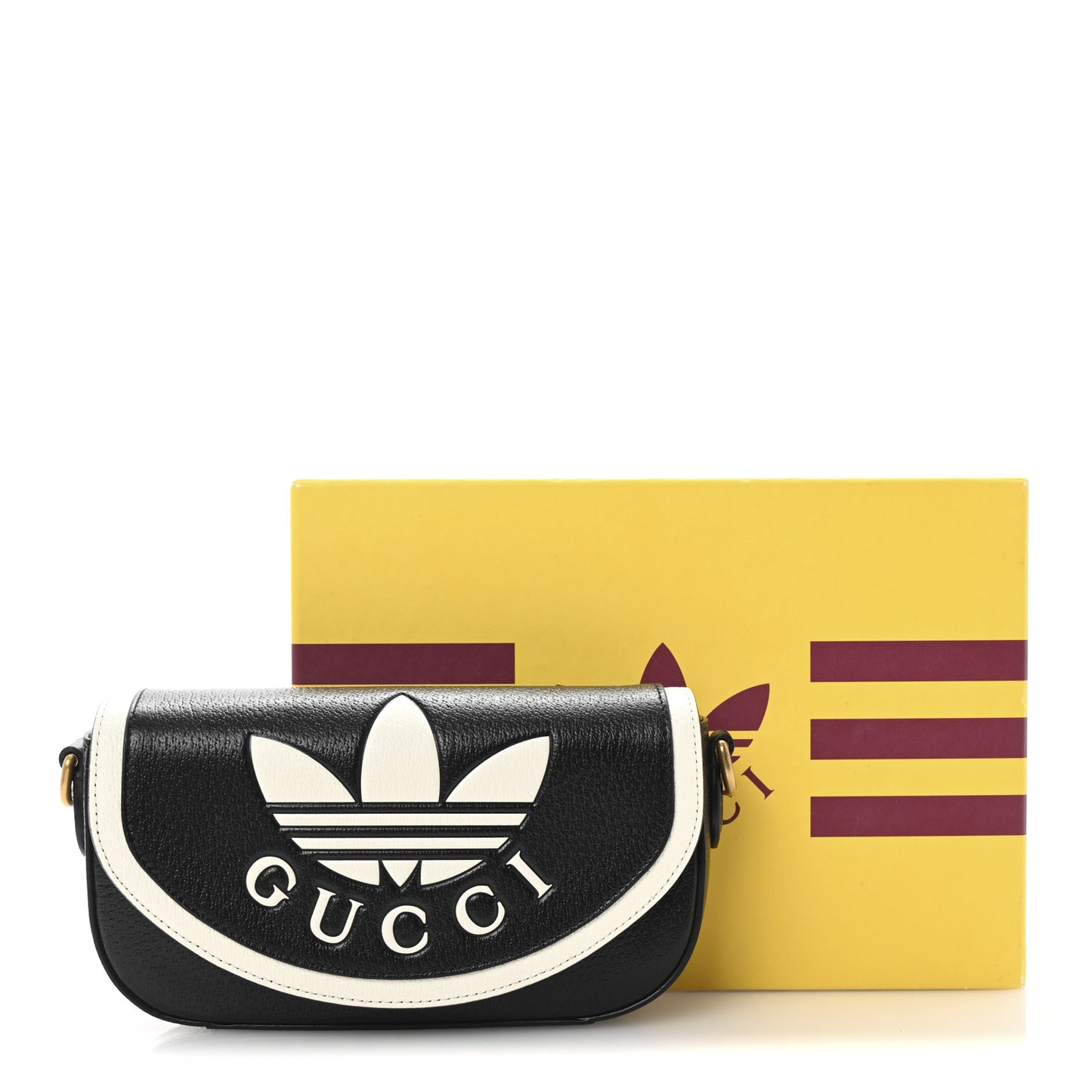 X ADIDAS Textured Dollar Calfskin Web Trefoil Logo Messenger Bag Black Off White