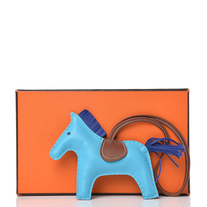 Hermes Milo Lambskin Grigri Rodeo Horse Bag Charm MM Bleu Azteque Bleu Electrique Fauve 4 of 4