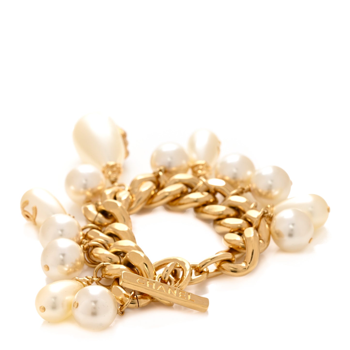 Pearl CC Chain Bracelet Gold