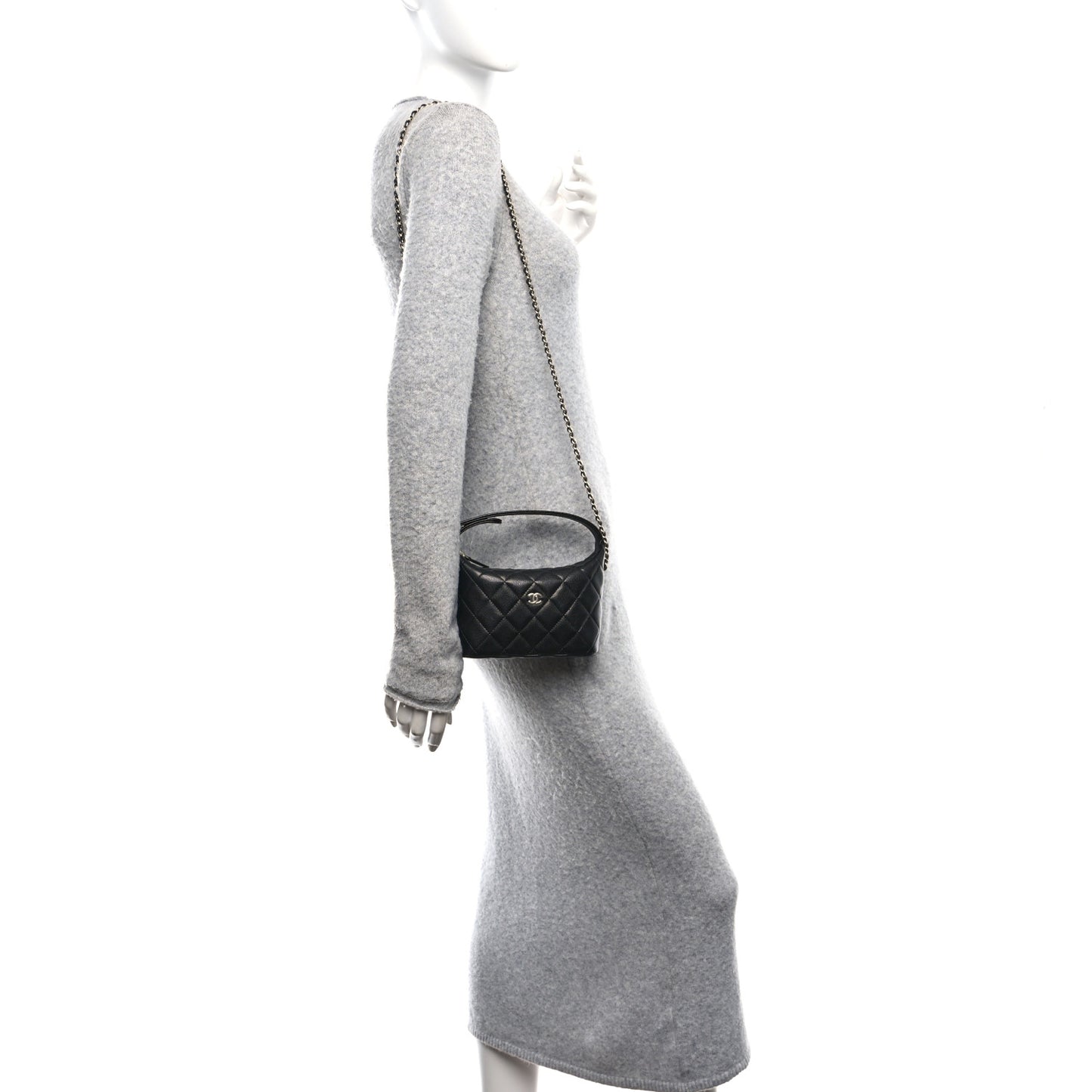 Caviar Quilted Hobo Clutch With Chain Black Clutch With Chain Black