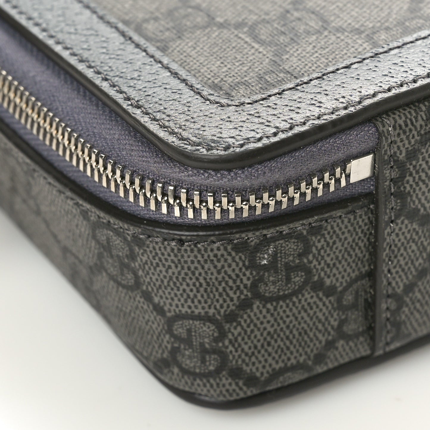 GG Supreme Monogram Textured Dollar Calfskin Small Ophidia Top Handle Shoulder Grey Black Graphite Grey