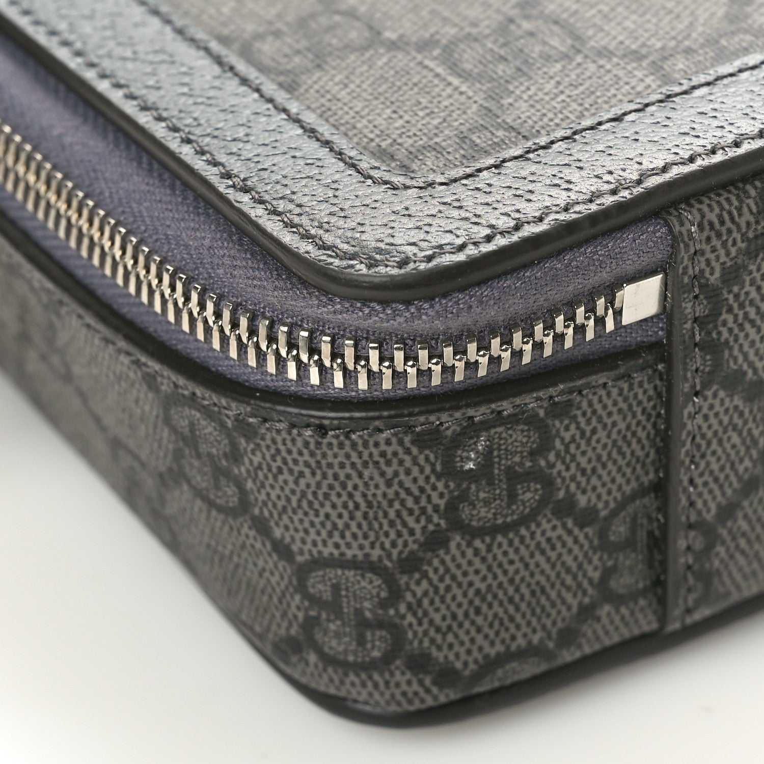 Gucci GG Supreme Monogram Textured Dollar Calfskin Small Ophidia Top Handle Shoulder Grey Black Graphite Grey 9 of 10