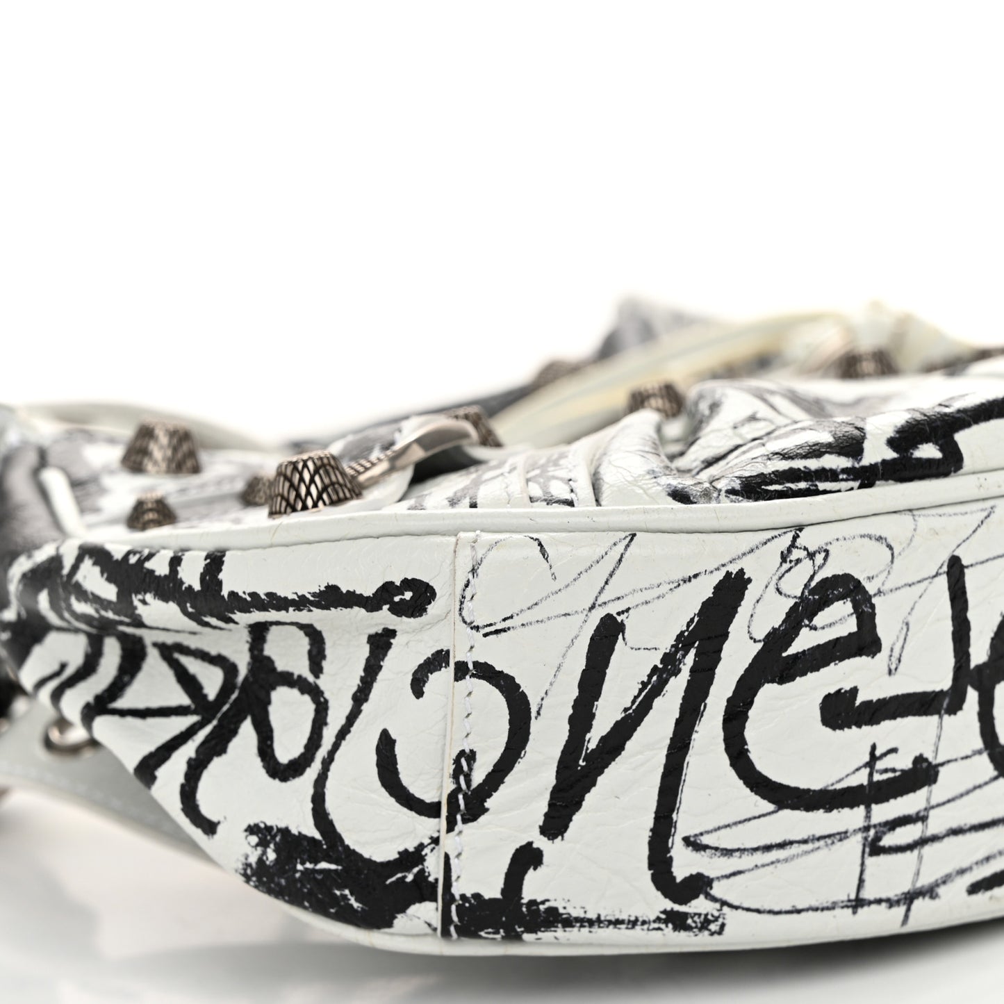 Agneau Arena Graffiti Le Cagole Shoulder Bag XS White Black