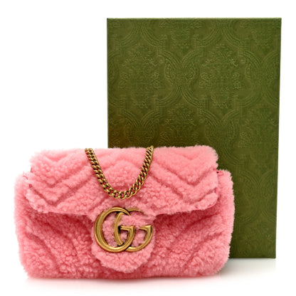 Gucci Shearling Matelasse Super Mini GG Marmont Shoulder Bag Lotus Pink 9 of 9