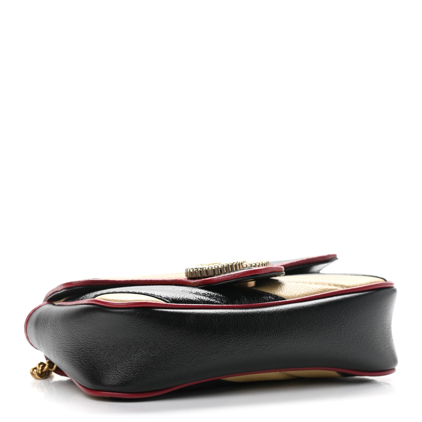 Vintage Effect Calfskin Matelasse Diagonal Striped Super Mini Torchon GG Marmont Shoulder Bag Black Beige