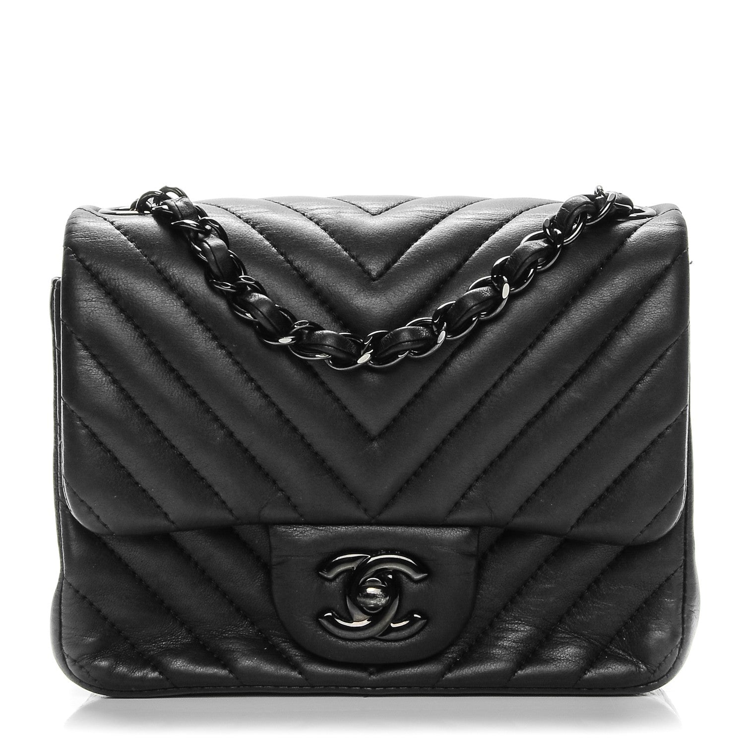 Chanel Lambskin Chevron Quilted Mini Square Flap So Black 1 of 8