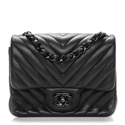 Chanel Lambskin Chevron Quilted Mini Square Flap So Black 1 of 8