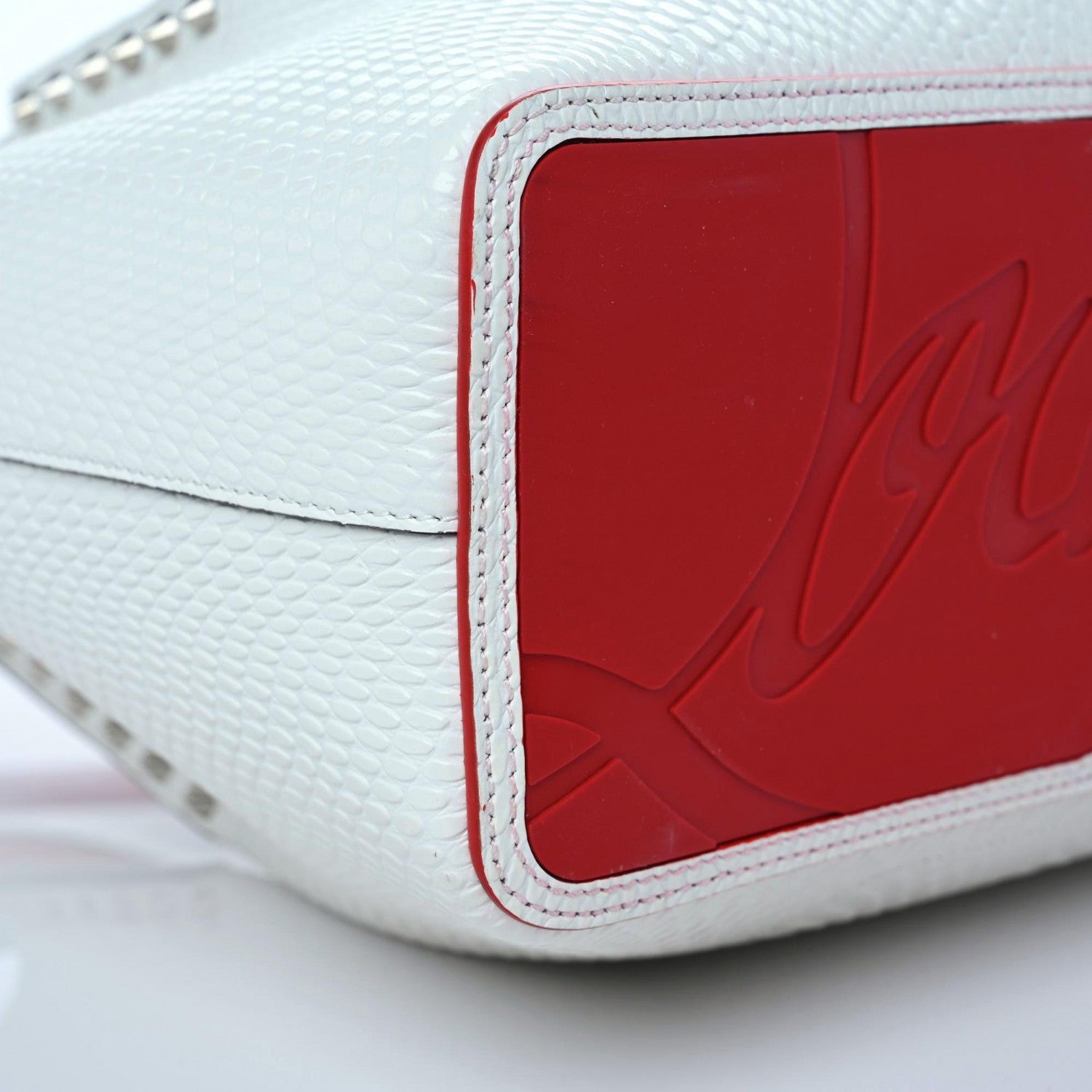 Christian Louboutin Calfskin Jurassic Embossed Spiked Cabarock Shopper Tote White 5 of 13