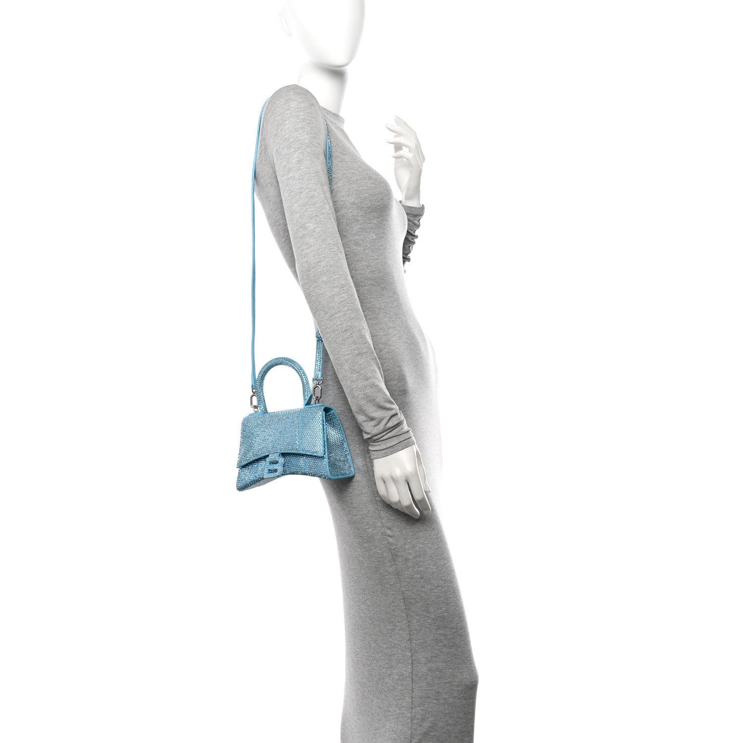 Balenciaga Strass Suede Hourglass Top Handle Bag XS Light Blue 2 of 11