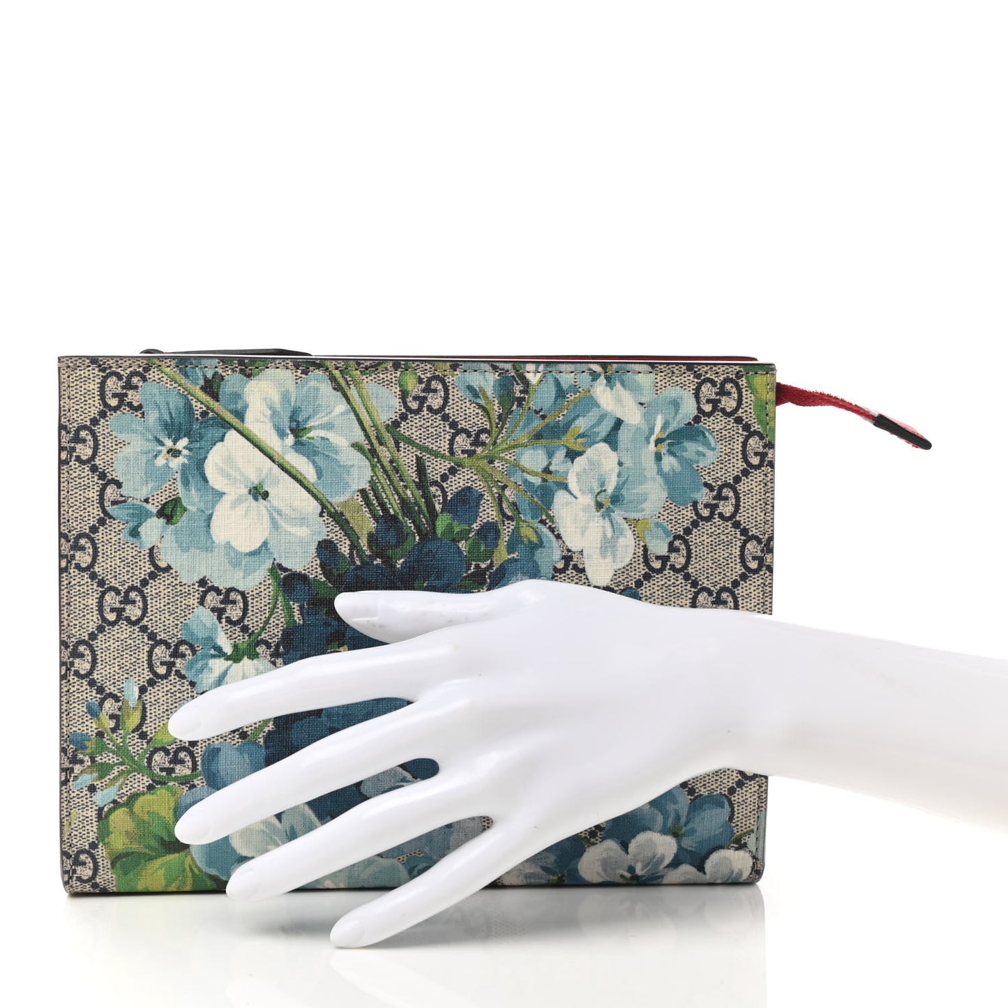 GG Supreme Monogram Blooms Large Cosmetic Case Beige Blue Navy Hibiscus Red