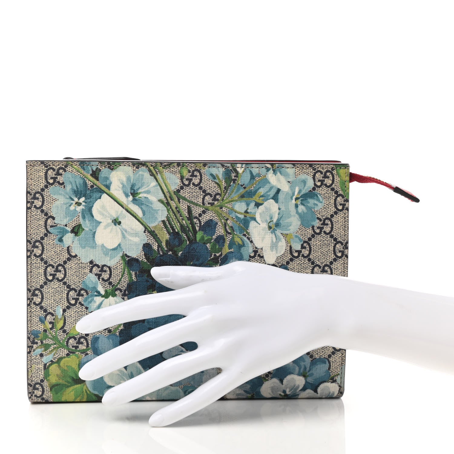 Gucci GG Supreme Monogram Blooms Large Cosmetic Case Beige Blue Navy Hibiscus Red 2 of 8