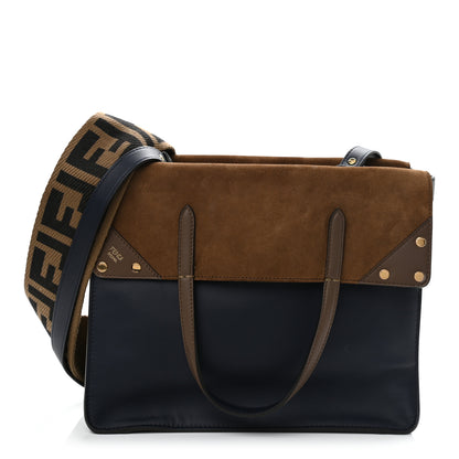 Fendi Vitello Grace Suede Large Flip Tote Midnight Marrone 1 of 11