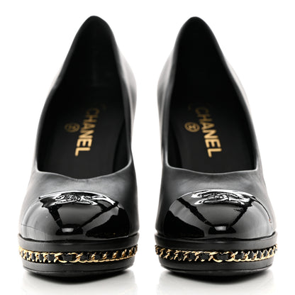 Chanel Lambskin CC Cap Toe Platform Chain Pumps 38 Black 2 of 13