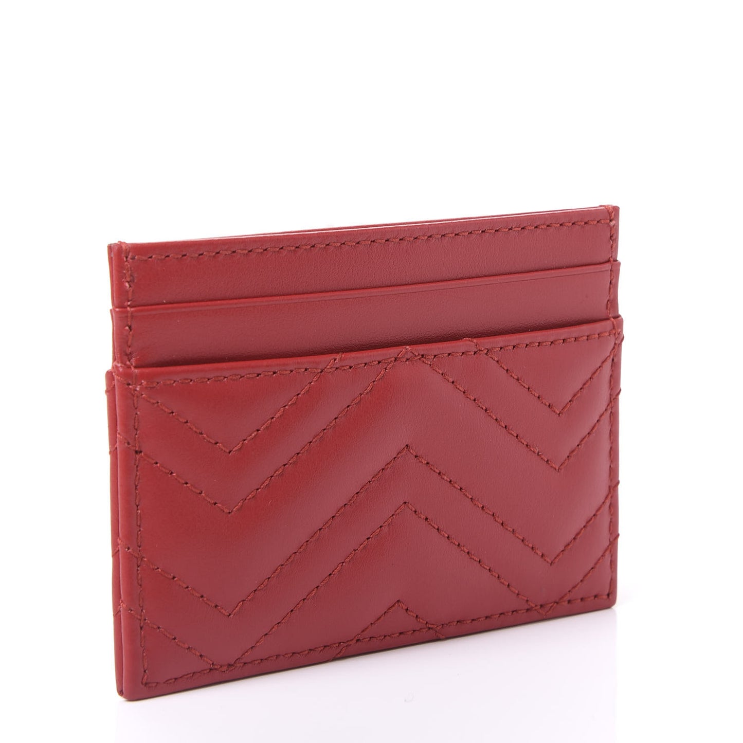 Calfskin Matelasse GG Marmont Card Holder Hibiscus Red