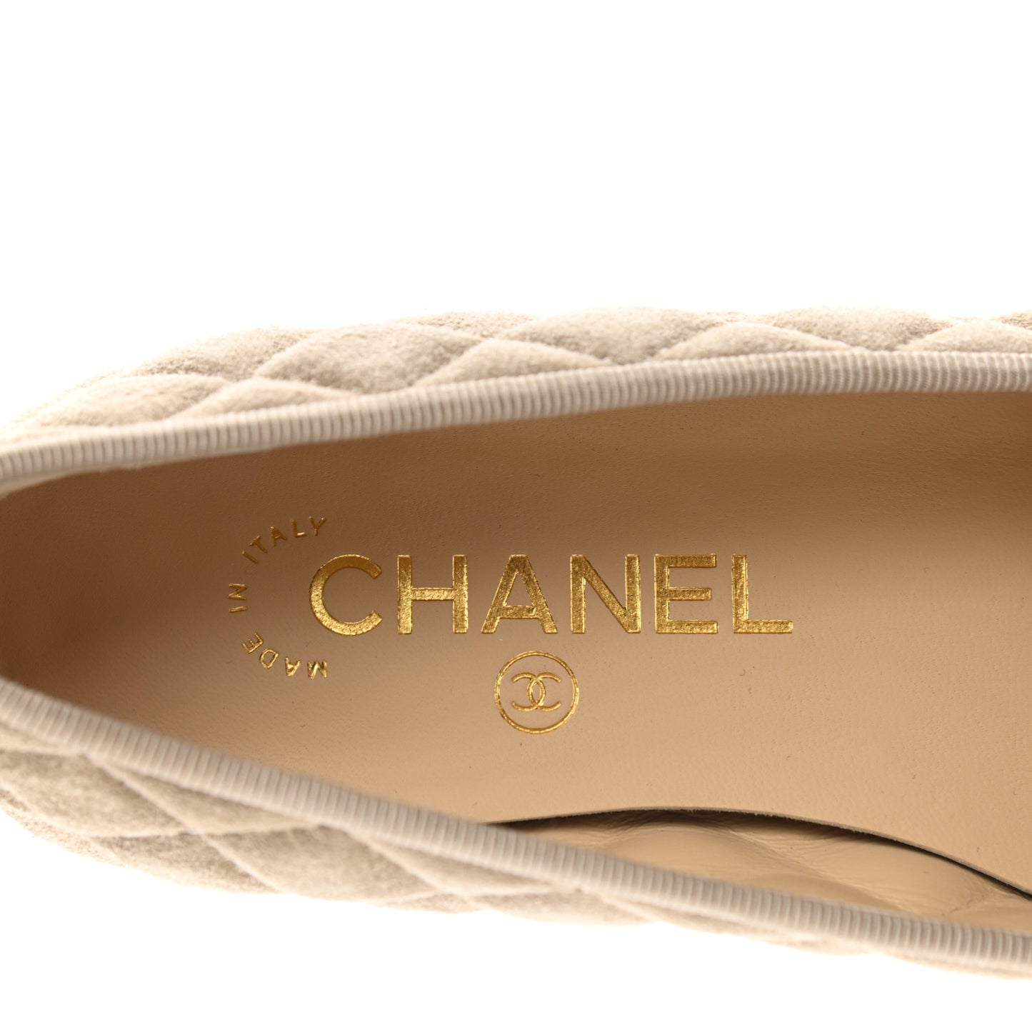 Suede Calfskin Quilted Cap Toe CC Ballerina Flats 36.5 Dark Beige
