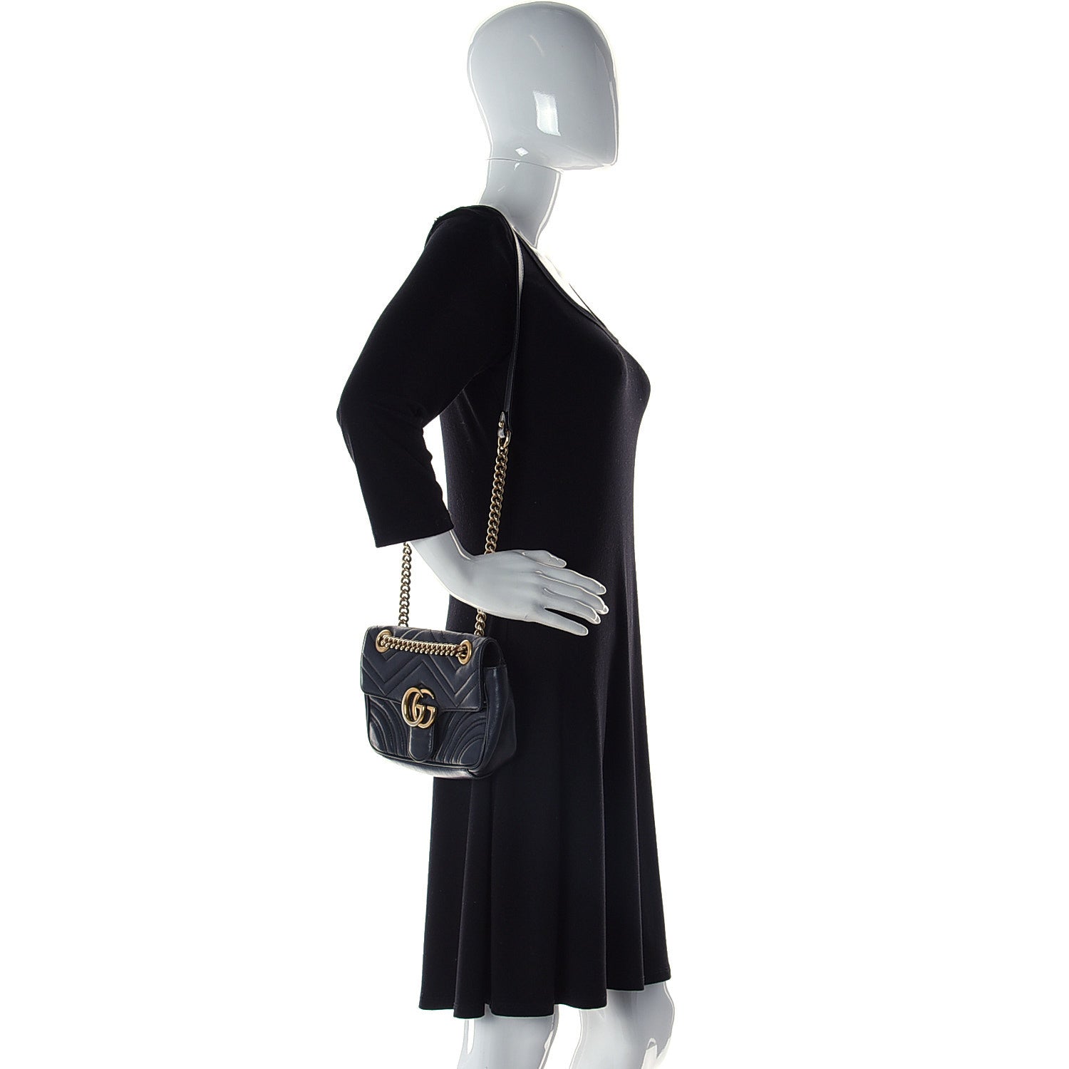 Gucci Calfskin Matelasse Mini GG Marmont Shoulder Bag Black 2 of 9