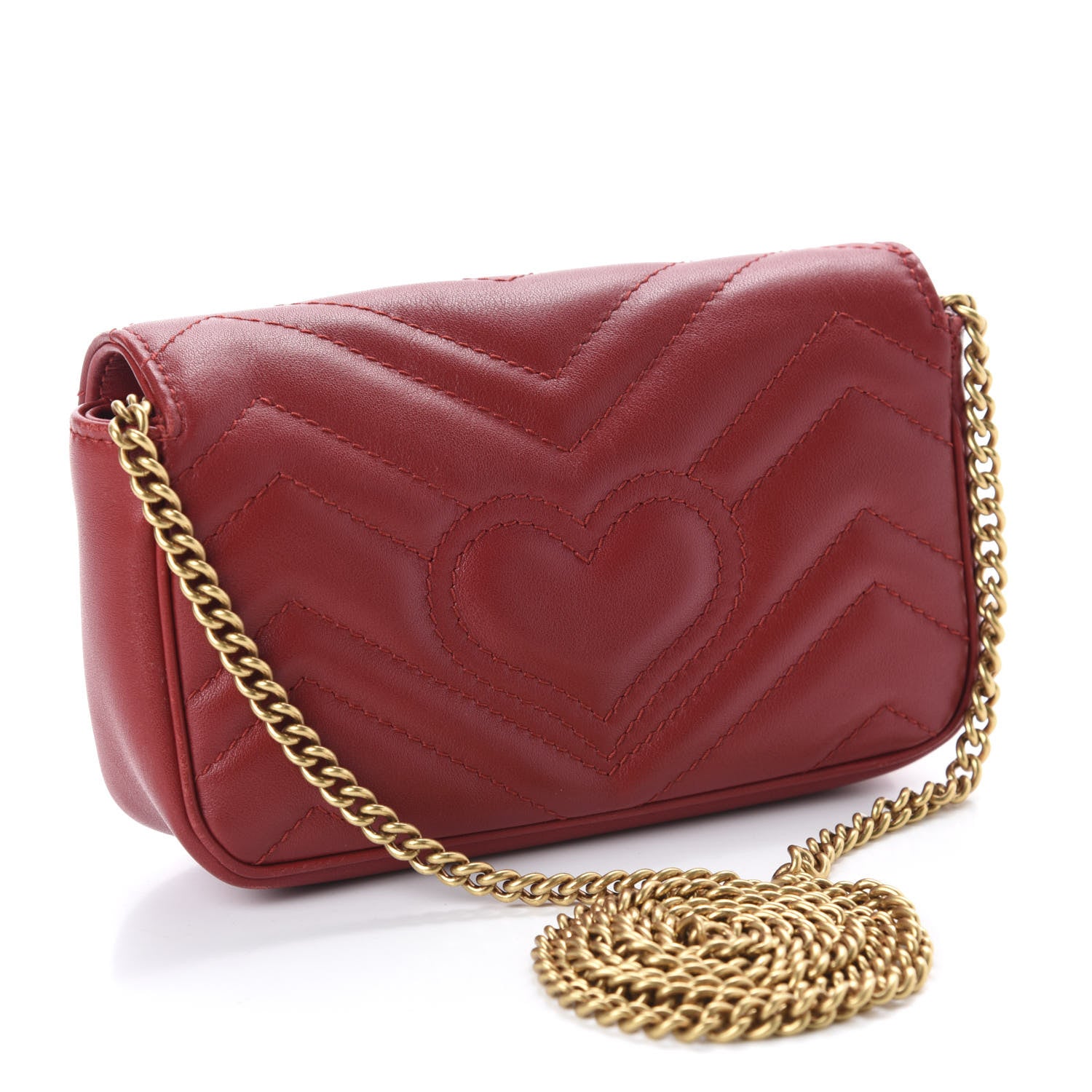 Gucci Calfskin Matelasse Super Mini GG Marmont Shoulder Bag Hibiscus Red 3 of 10