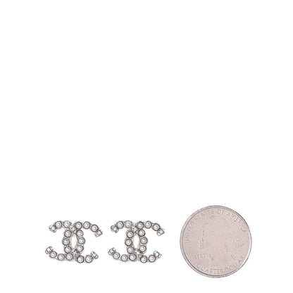 Chanel Pearl Crystal CC Earrings Silver 2 of 4