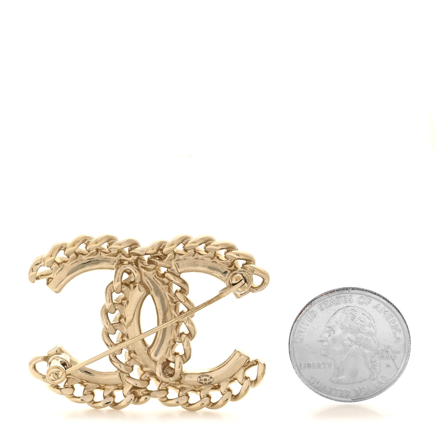 Chanel Crystal Chain CC Brooch Light Gold 2 of 4