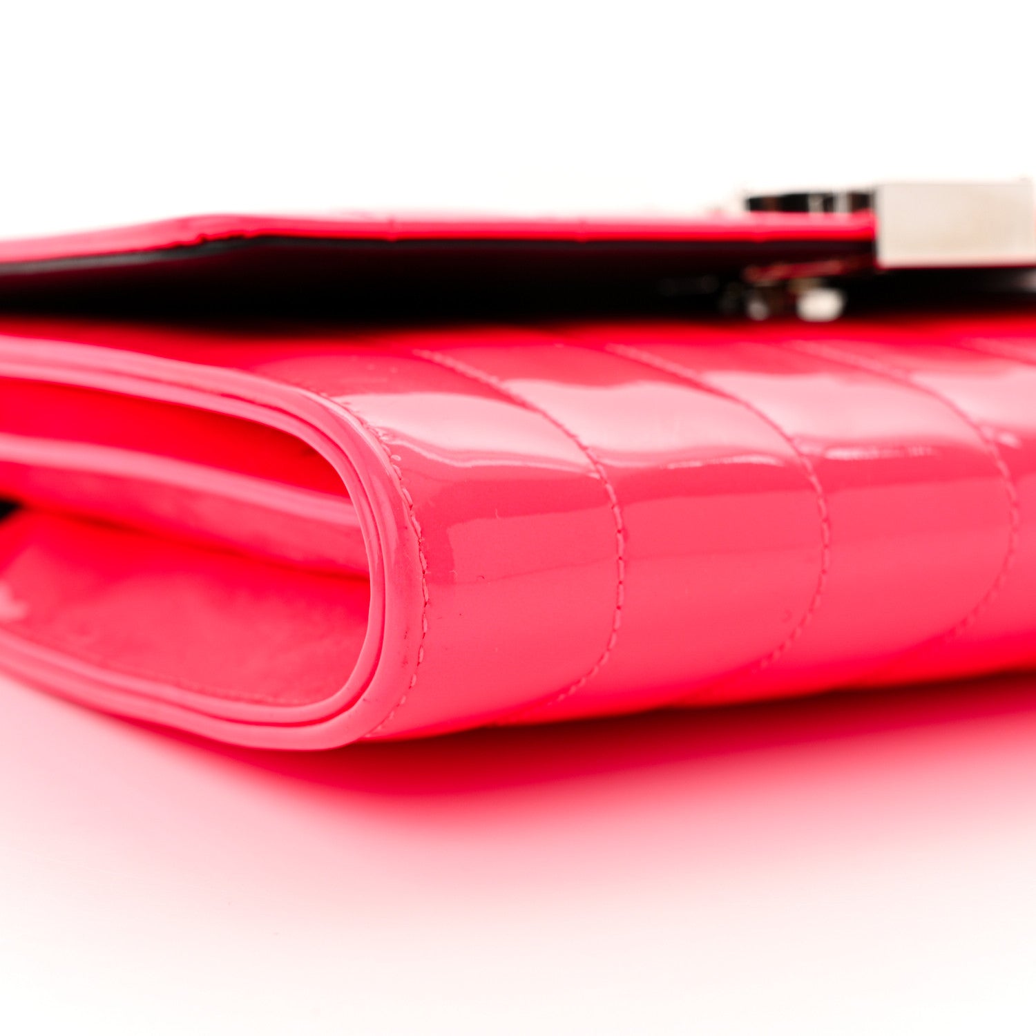 Saint Laurent Patent Calfskin Matelasse Monogram Vicky Chain Wallet Neon Pink 9 of 11