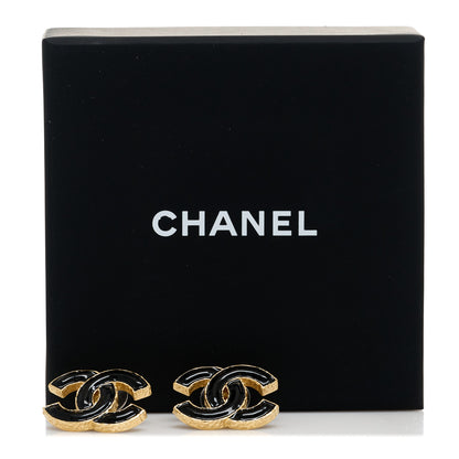 Chanel Metal Enamel CC Earrings Black Gold 5 of 5