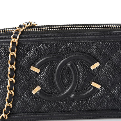 Chanel Caviar Quilted CC Filigree Clutch With Chain Black 9 of 10