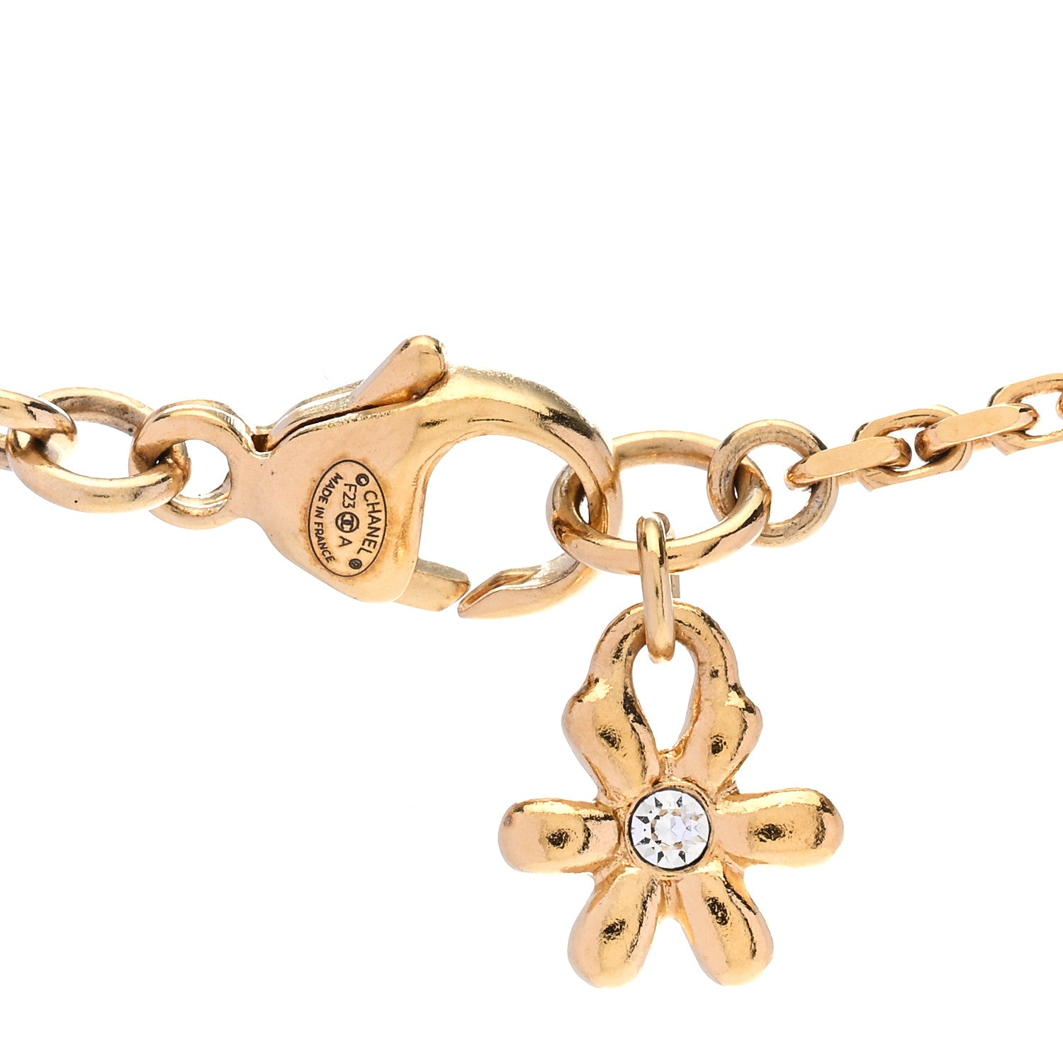 Chanel Crystal CC Flower Pendant Necklace Gold 4 of 5
