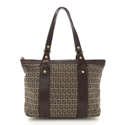 Fendi Zucchino Vitello Shopping Zip Tote Mogano Panna Bruciato 1 of 12