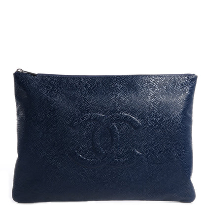 Chanel Caviar CC Flat Cosmetic Pouch Navy Blue 1 of 8