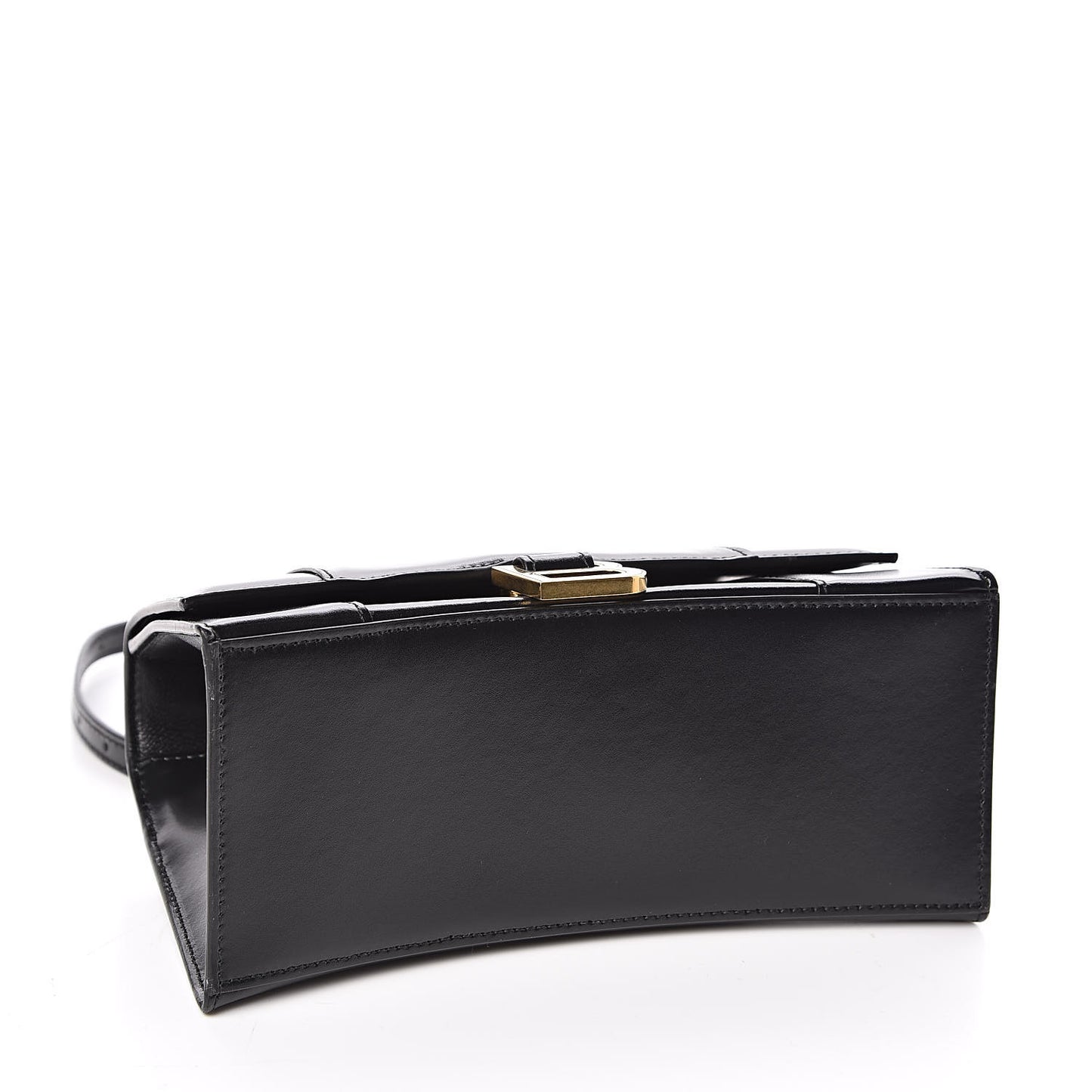 Shiny Box Calfskin Small Hourglass Top Handle Bag Black