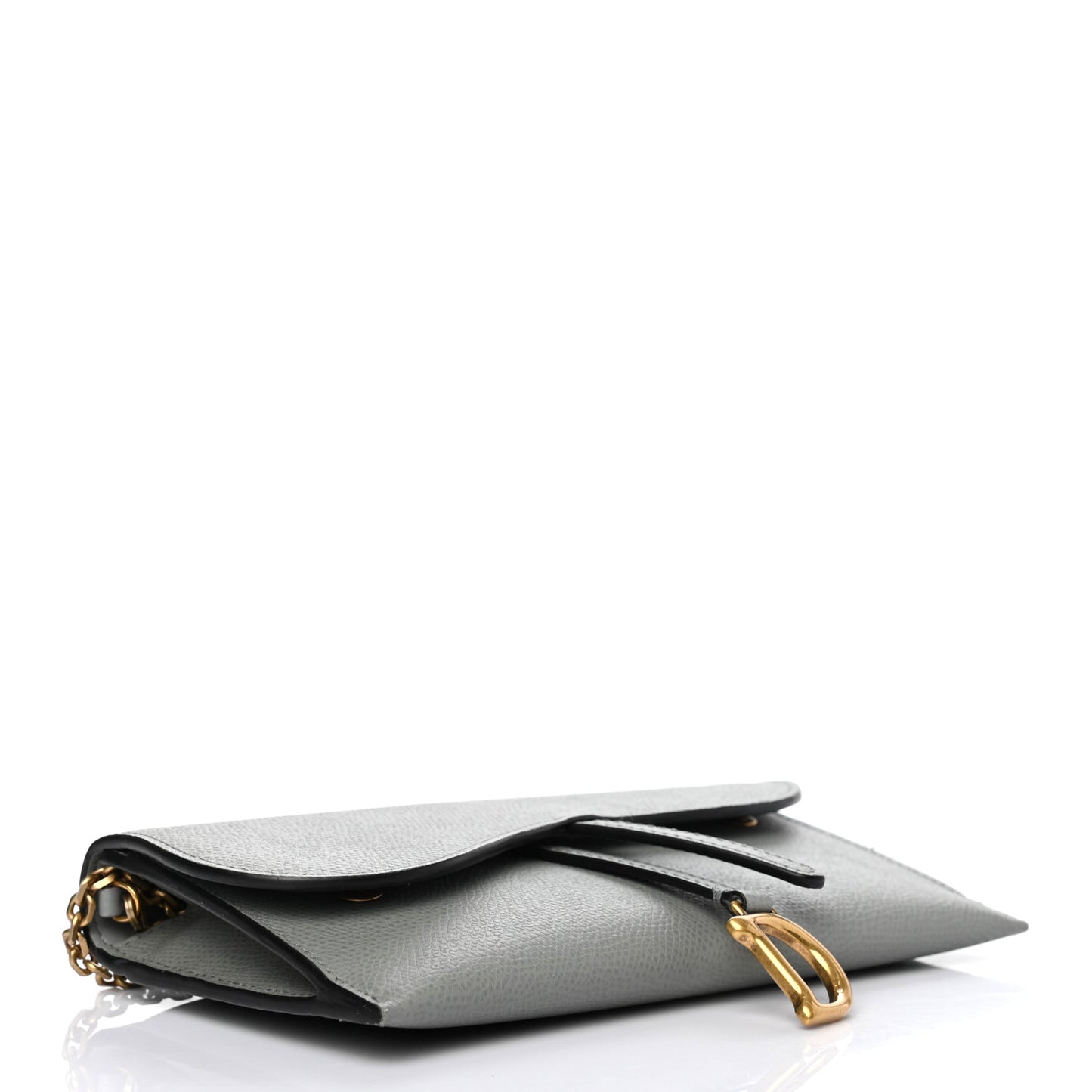 Grained Calfskin Saddle Chain Wallet Pouch Cloud Blue