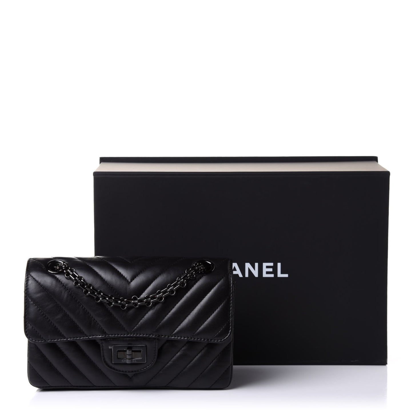Aged Calfskin Chevron Quilted 2.55 Reissue Mini Flap So Black