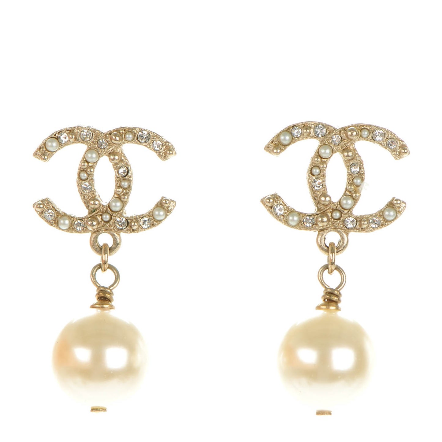 Crystal Pearl CC Drop Earrings Gold