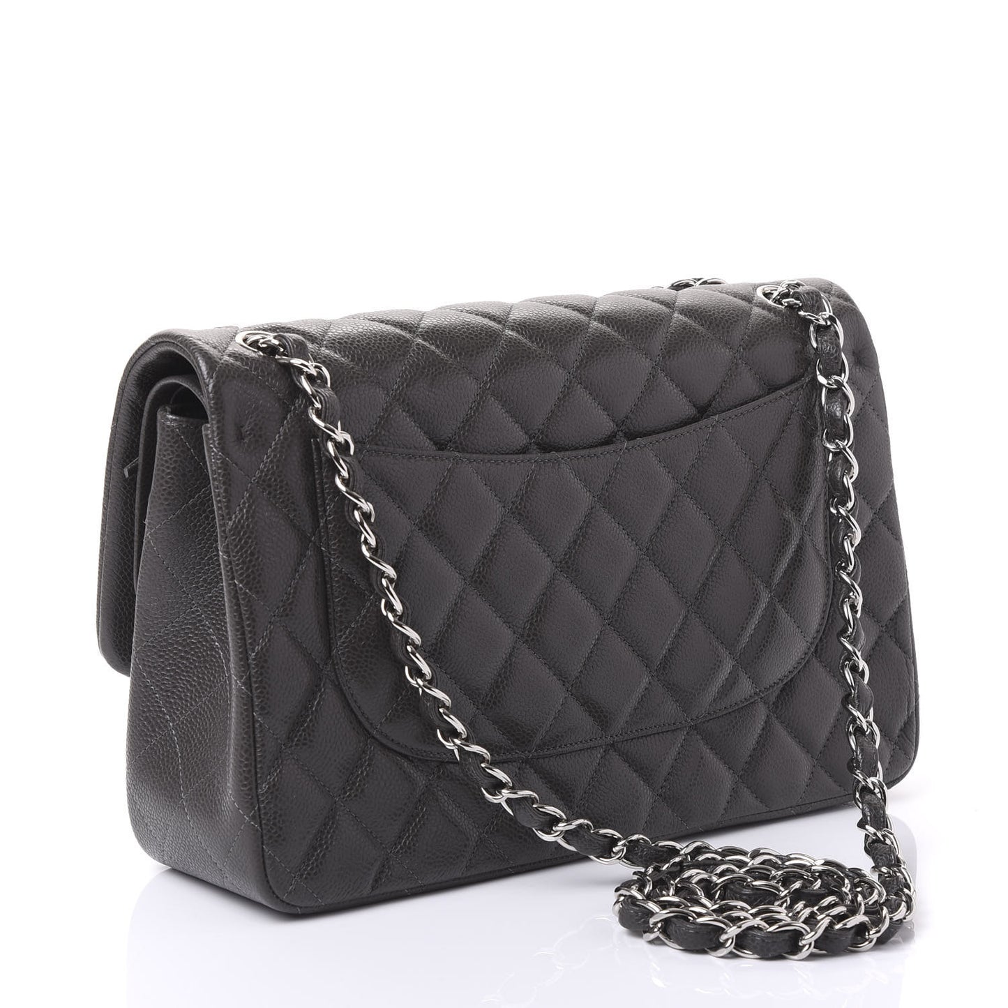 Caviar Quilted Jumbo Double Flap Dark Grey