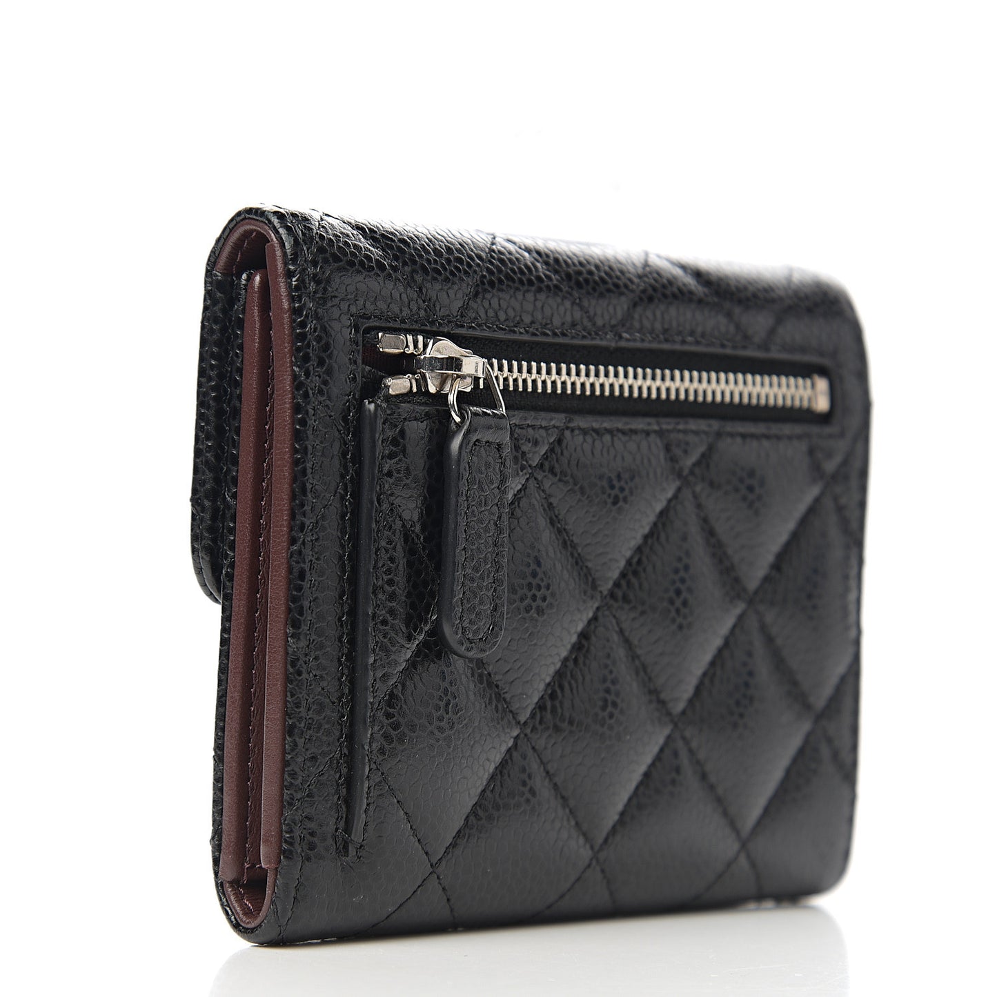 Caviar Quilted Compact Flap Wallet Black