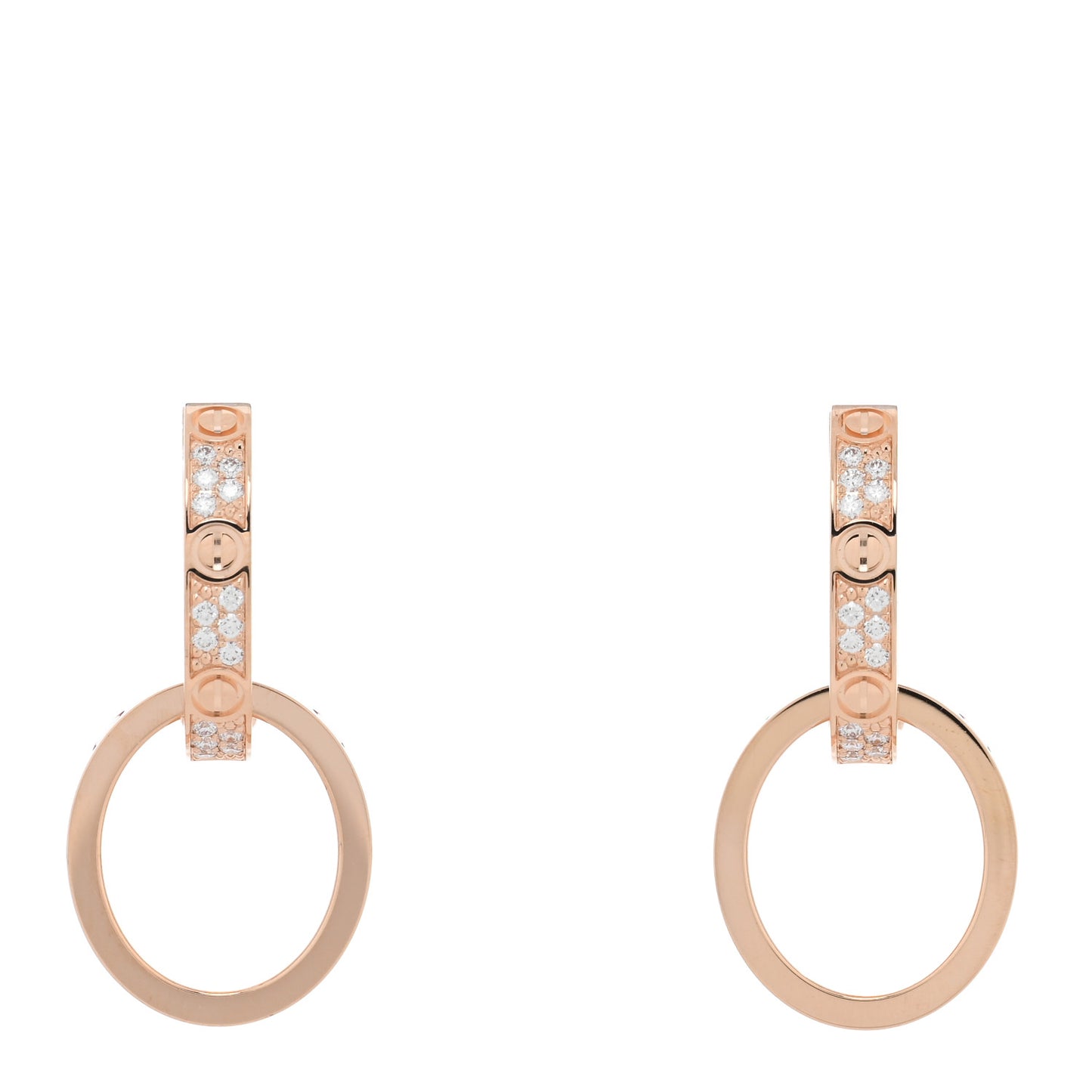 18K Pink Gold Diamond LOVE Multiwear Half Paved Earrings