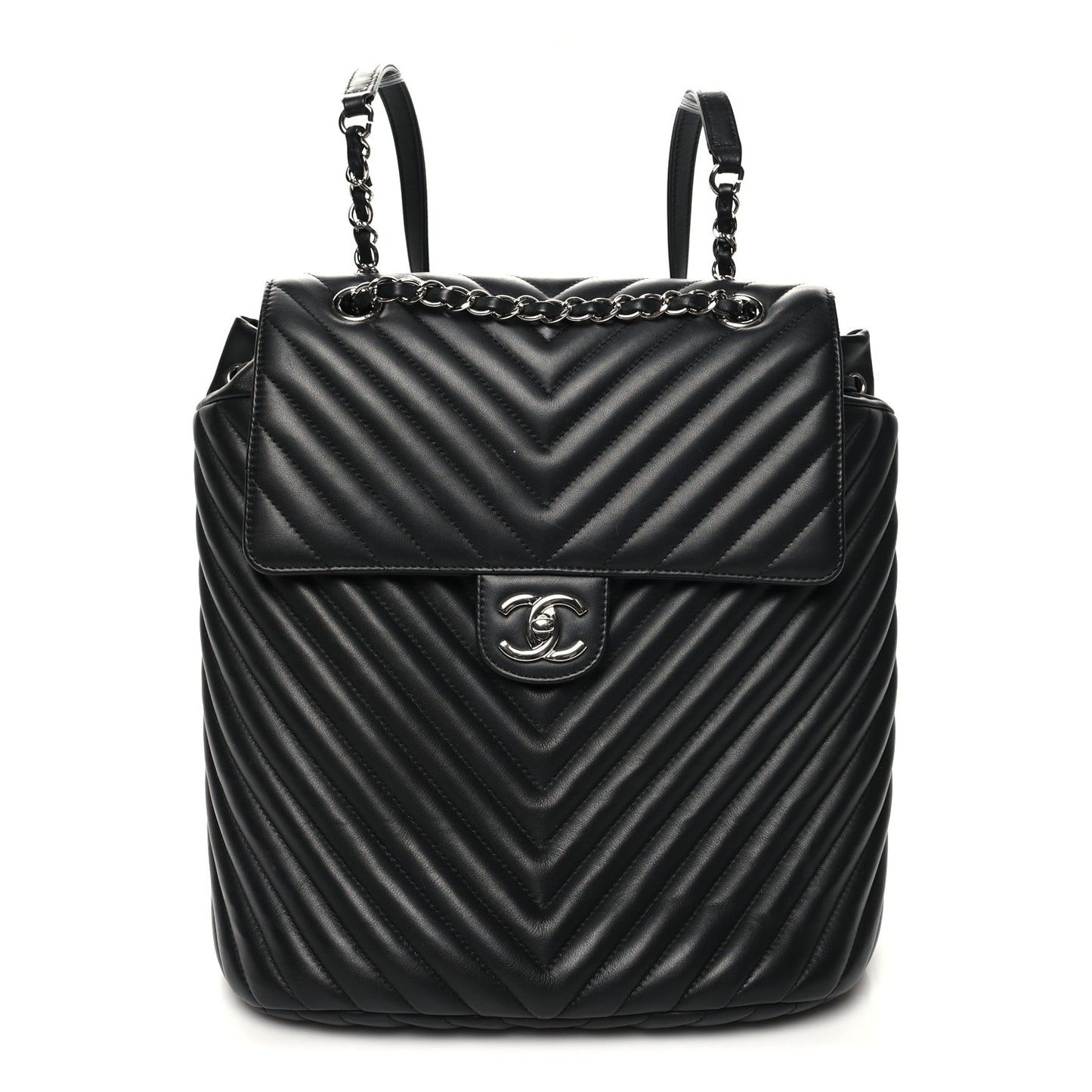 Calfskin Chevron Quilted Large Urban Spirit Backpack Black